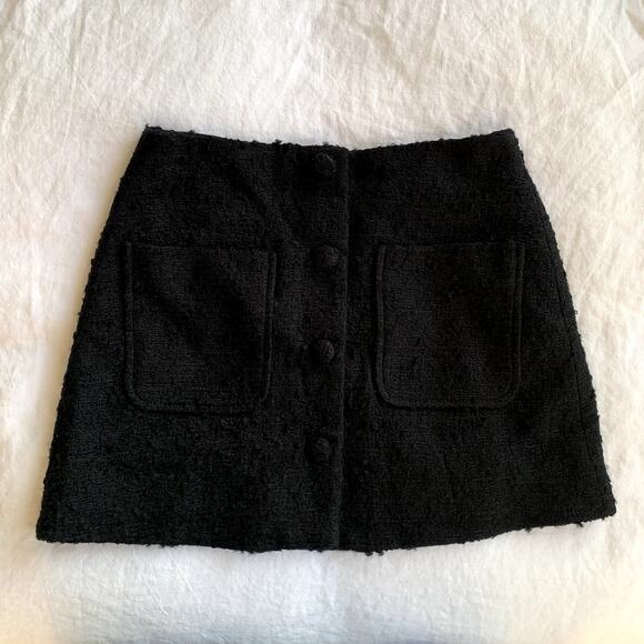 Doen Elina Tweed Boucle Button Pocket High Waist A Line Mini Skirt Black - Picture 9 of 15